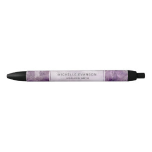 Purple Amethyst Boho Crystal Healing Arts Black Ink Pen