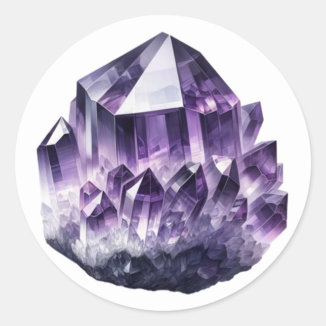 Purple Amethyst Calming Crystal Metaphysical  Classic Round Sticker (Front)