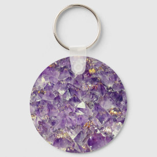 Purple amethyst crystal gem stone look key ring