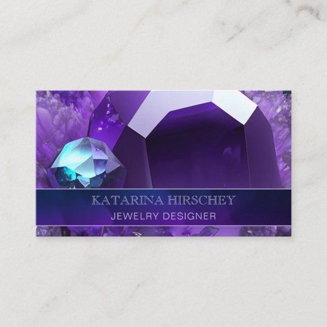 Purple Amethyst Crystal Gemstone Luxury Elegance   Business Card (Front)