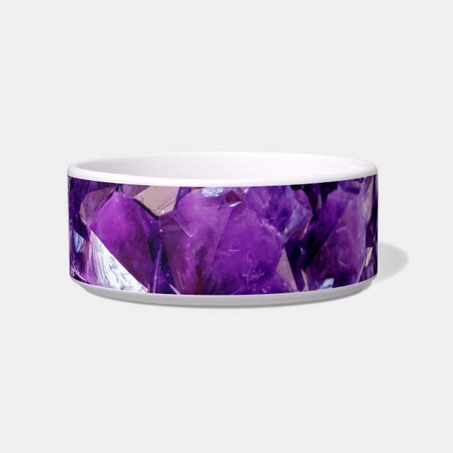 Purple Amethyst Crystal Geode Ceramic Dog Bowl (Front)