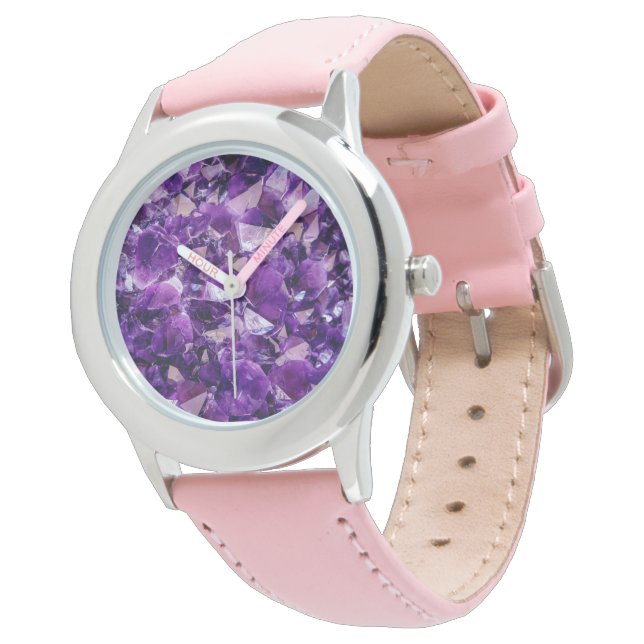 Purple Amethyst Crystal Geode Gems Wrist Watch (Angled)