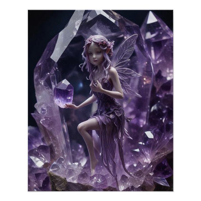 Purple Amethyst Crystals Magical Fairy Poster (Front)