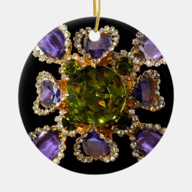 Purple Amethyst Diamonds Emeralds jewellery  Ceramic Tree Decoration (Front)