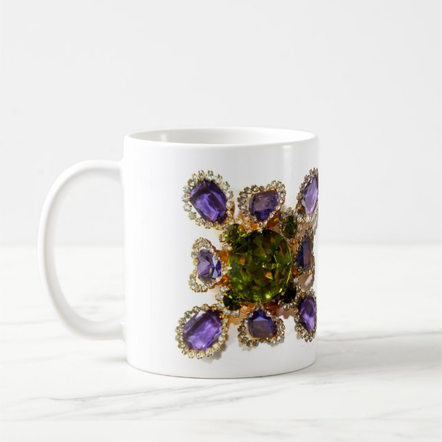 Purple Amethyst Diamonds Emeralds jewellery  Coffee Mug (Left)