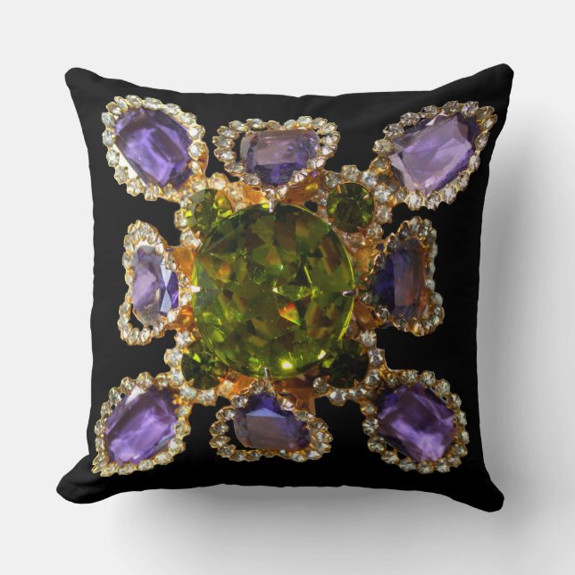 Purple Amethyst Diamonds Emeralds jewellery  Cushion (Front)