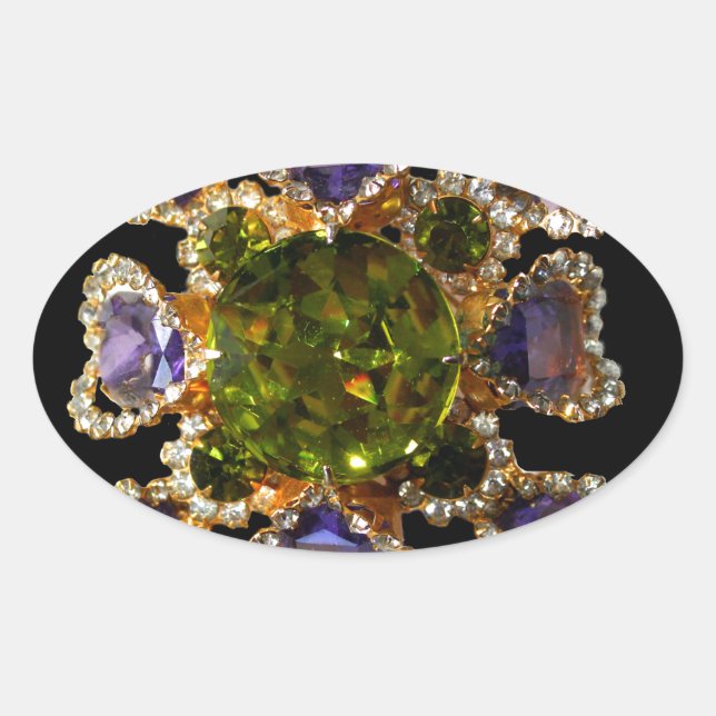 Purple Amethyst Diamonds Emeralds jewellery  Oval Sticker (Front)
