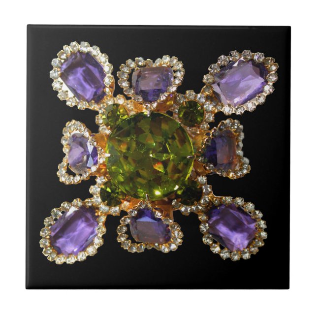 Purple Amethyst Diamonds Emeralds jewellery  Tile (Front)
