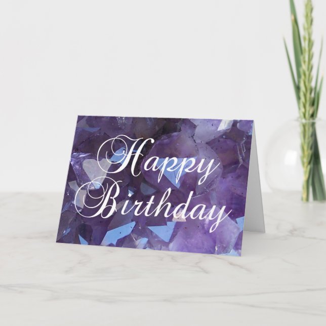 Purple Amethyst February Birthstone Happy Birthday Card (Front)