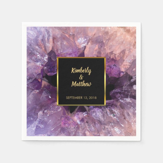 Purple amethyst gemstone bride and groom Wedding Napkin (Front)