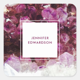 Purple amethyst gemstone crystal professional square sticker