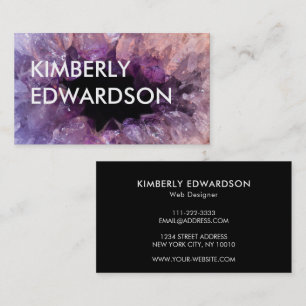 Purple amethyst gemstone mineral bold text business card