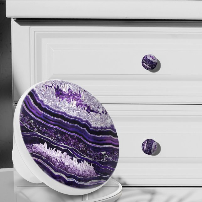 Purple Amethyst Geode and Silver Digital Art Ceramic Knob (Creator Uploaded)