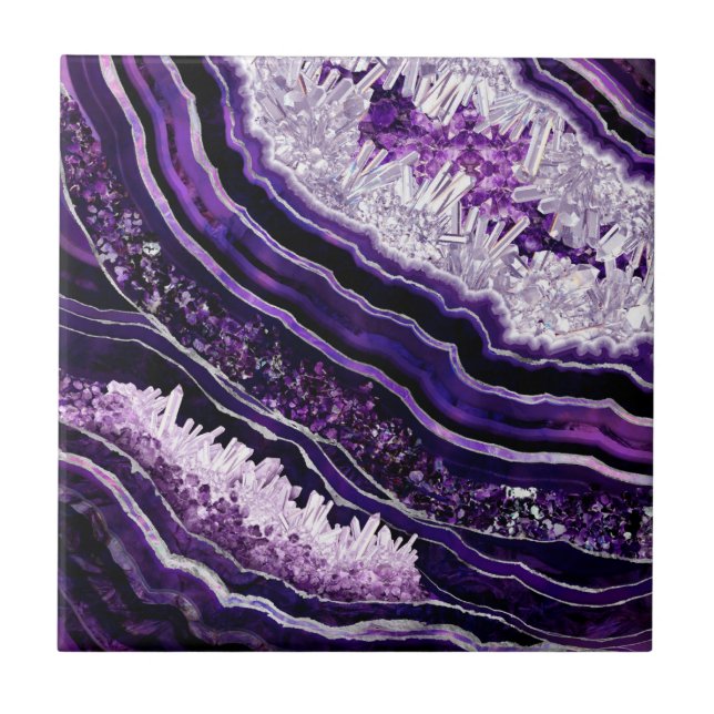 Purple Amethyst Geode and Silver Digital Art Tile (Front)