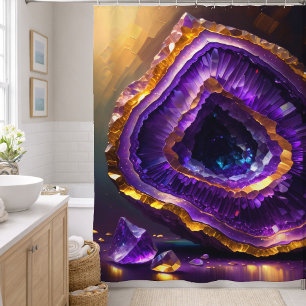 Purple Amethyst Geode Gold Shower Curtain