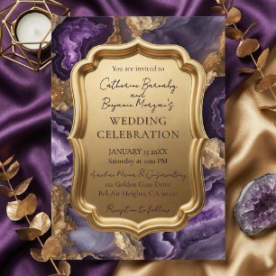 Purple Amethyst & Gold Agate Geode Ornate Wedding Invitation