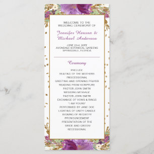 Purple Amethyst Gold Glitter Frame Wedding Program Programme