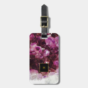Purple amethyst gold monogrammed elegant luggage tag