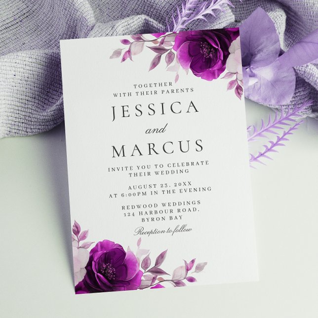 Purple Amethyst Indigo & Violet Floral Wedding Invitation (Creator Uploaded)