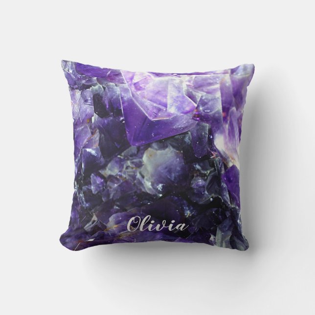 Purple amethyst Personalised Name Cushion (Front)