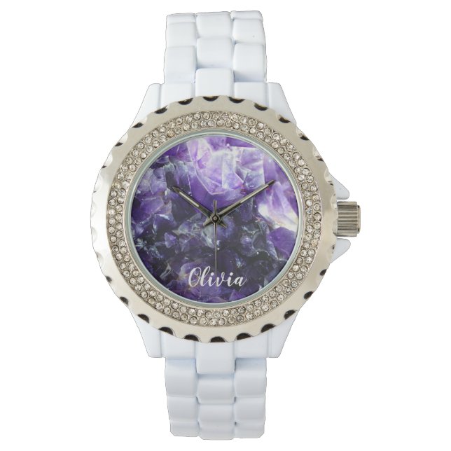 Purple amethyst Personalised Name Watch (Front)