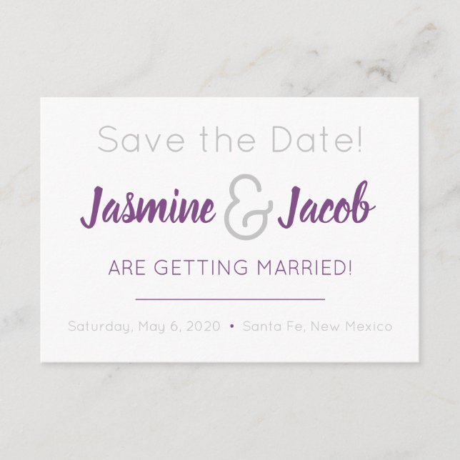 Purple Amethyst Save the Date Card (Front)