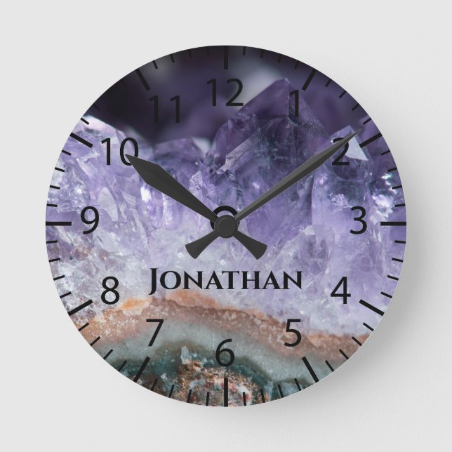 Purple Amethyst Stone Crystals Geode Photo Custom Round Clock (Front)