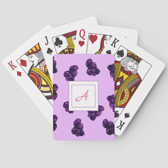 Purple Amethyst Stones  Monogram  Playing Cards (Back)