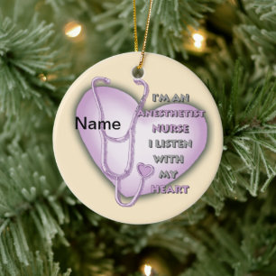 Purple Anaesthetist Nurse Heart Ceramic Tree Decoration