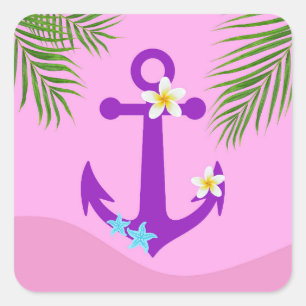 Purple Anchor Square Sticker
