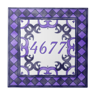 Purple and  Anthracite Small House Number Tile