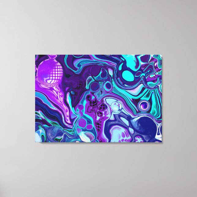 Purple and Aqua Blue Abstract Fluid Art Canvas Print (Front)