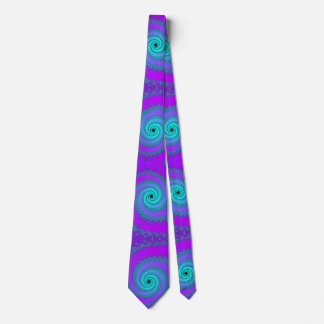 Purple and Aqua Blue Fractal Spirals Tie