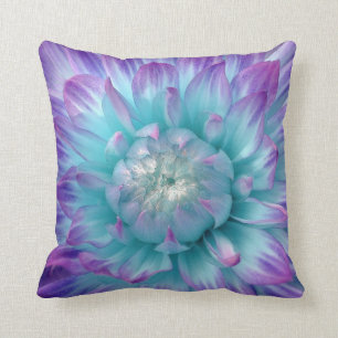 Purple and Aqua Coloured Dahlia Cushion