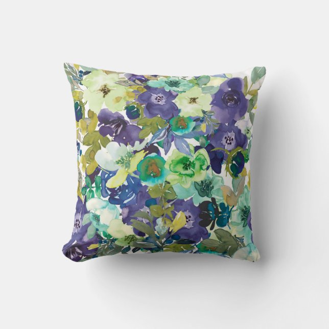 Purple and Aqua Floral Pillow (Front)
