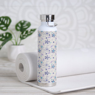 Purple and Aqua Flowers Water Bottle