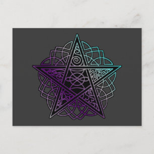 Purple and aqua intricate pentacle postcard