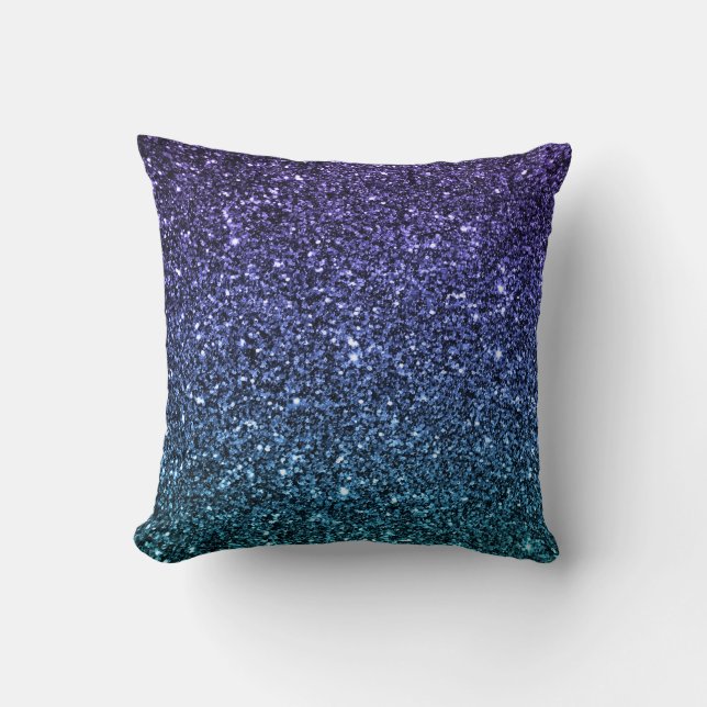 Purple and Aqua Ombre Faux Glitter Cushion (Front)
