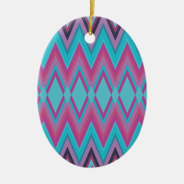Purple and Aqua Tribal Ceramic Tree Decoration (Front)