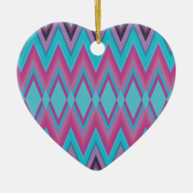 Purple and Aqua Tribal Ceramic Tree Decoration (Front)