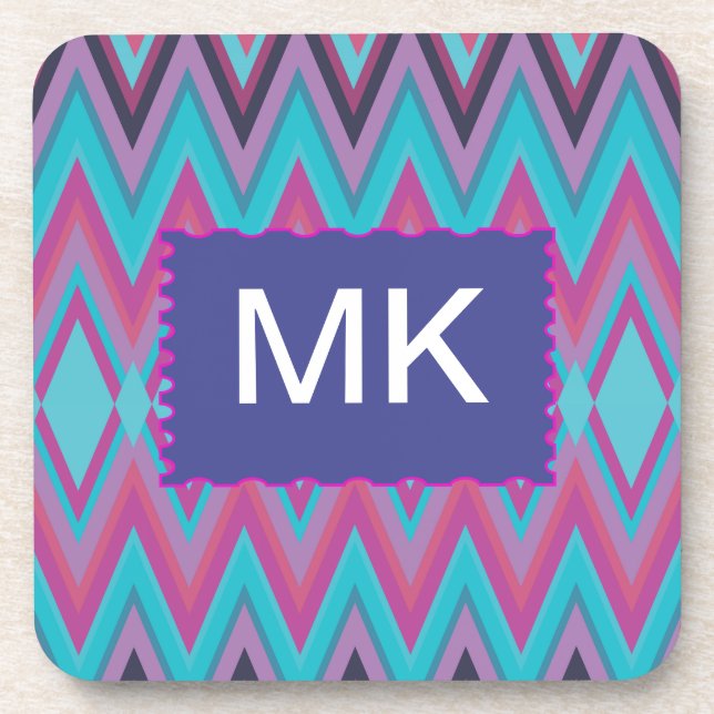 Purple and Aqua Tribal Coaster (Front)