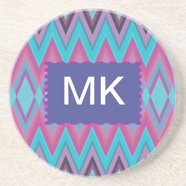 Purple and Aqua Tribal Coaster (Front)