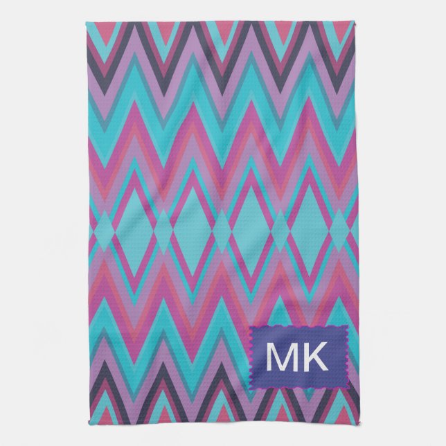 Purple and Aqua Tribal Tea Towel (Vertical)