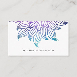 Purple and Aqua Watercolor Gradient Floral Mandala Business Card