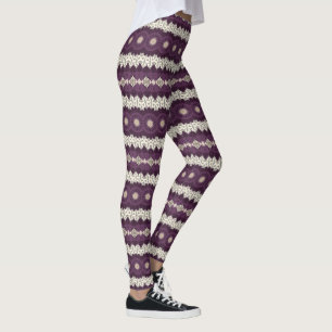 Purple and Beige Mandala Kaleidoscope Medallion Leggings