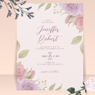 Purple and beige roses wedding frame Invite