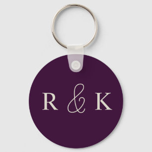 Purple  and beige wedding monogrammed key ring
