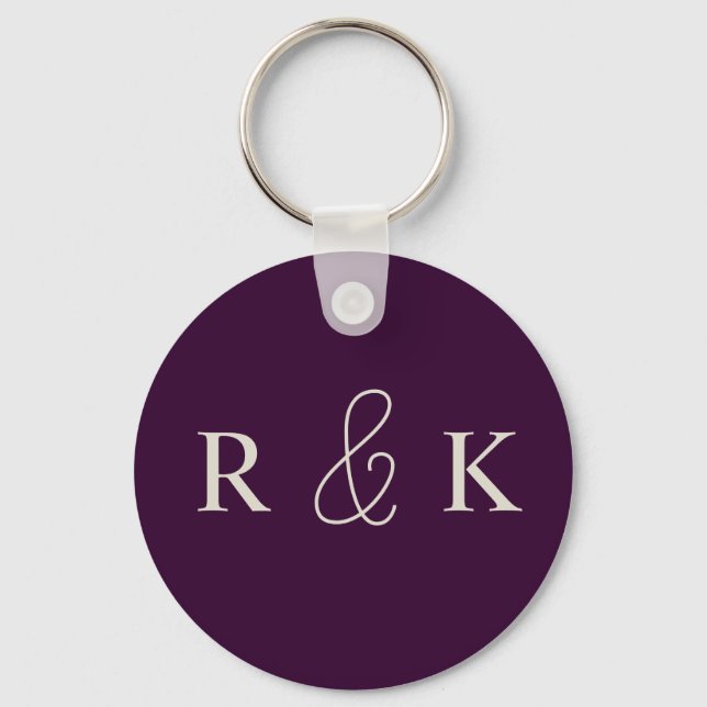 Purple  and beige wedding monogrammed key ring (Front)