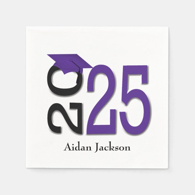 Purple and Black 2025 Graduation with Name Napkin (Front)