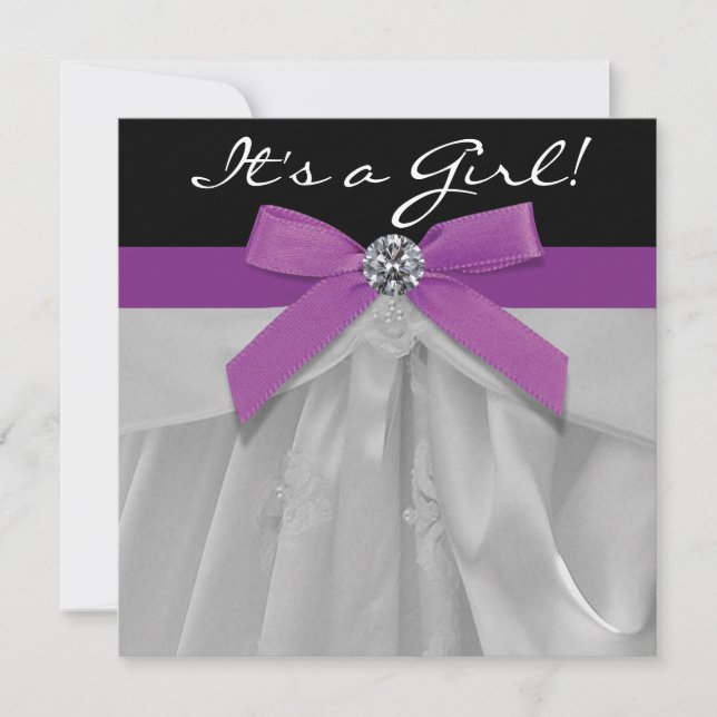 Purple and Black Baby Girl Shower Invitation (Front)